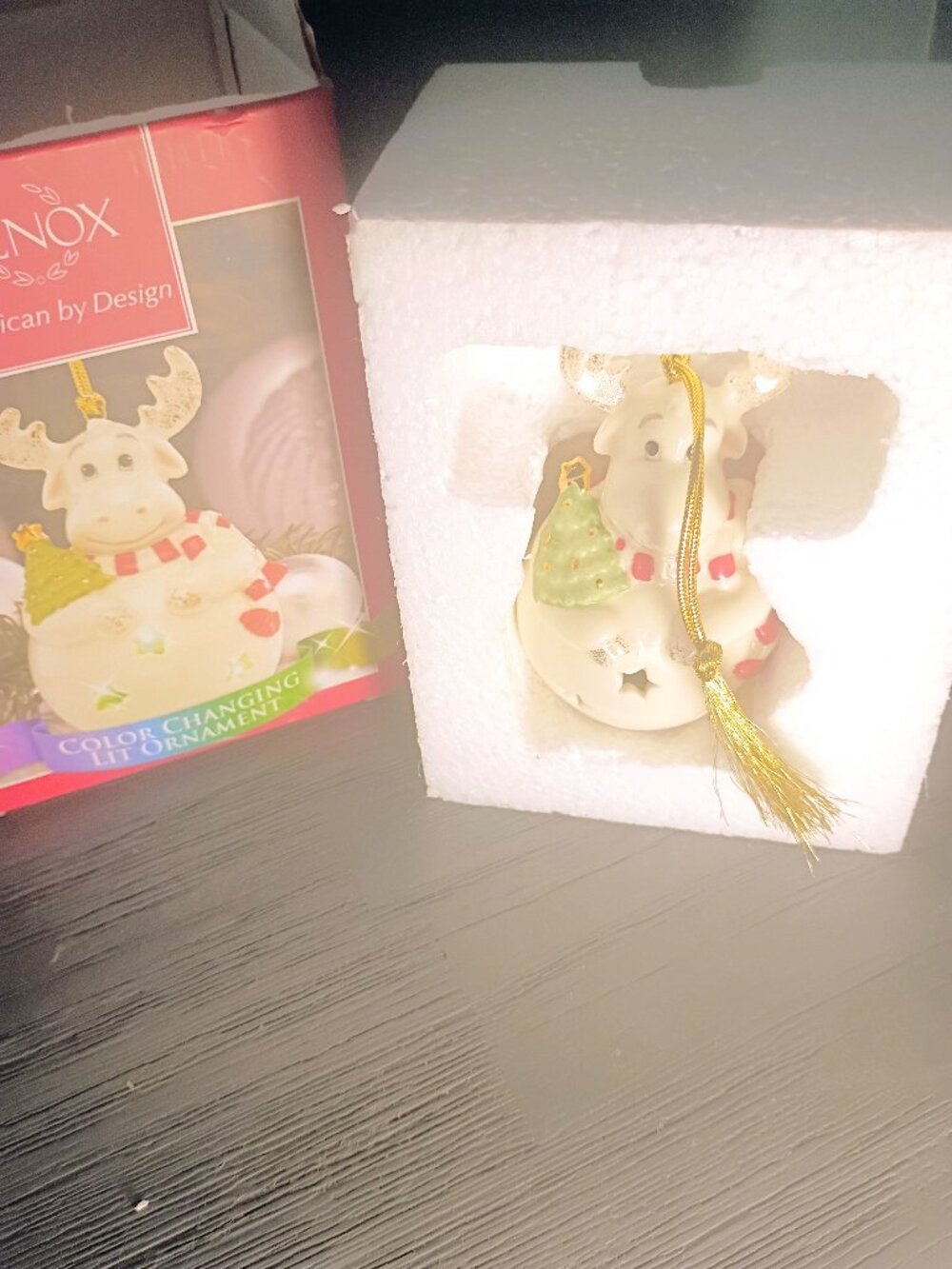 Lenox Color Changing Lit Moose Porcelain Ornament - Boxed As-Is